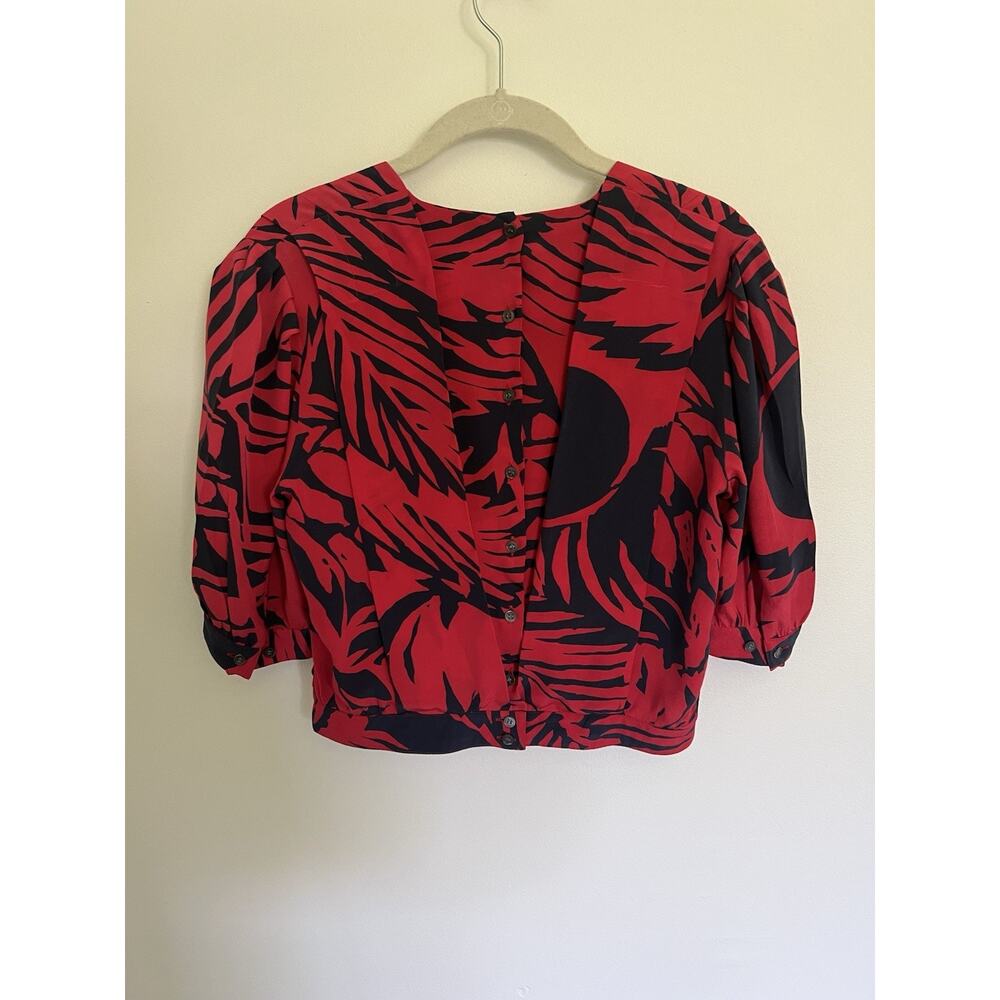 VTG Christian Dior Sportswear Size 10 Printed Silk Cropped Blouse Tropical Red - Picture 4 of 9